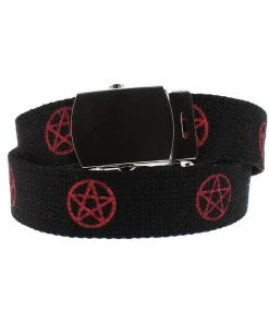 Dr Faust Red Pentagram Black Canvas Webbing Belt - Ezra