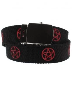 Dr Faust Red Pentagram Black Canvas Webbing Belt - Ezra