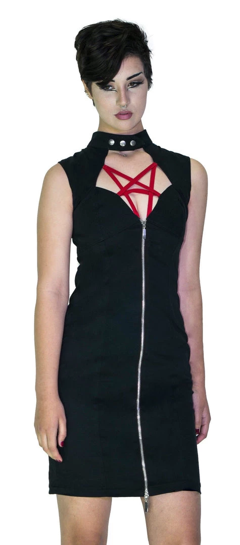 Dr Faust DRESSES Red Pentagram Black Mini Dress - Francie 3 Dr Faust DRESSES Red Pentagram Black Mini Dress - Francie