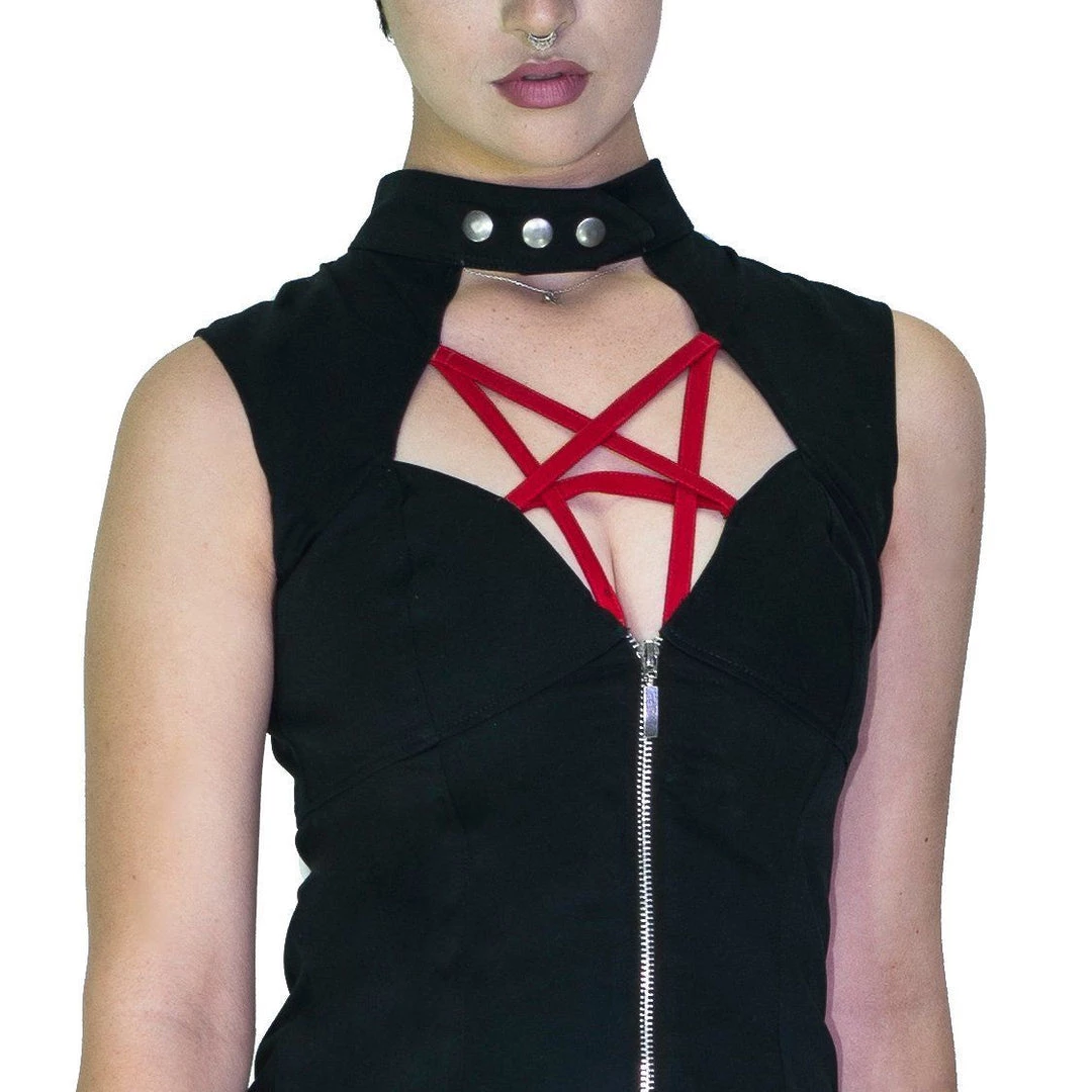 Dr Faust DRESSES Red Pentagram Black Mini Dress - Francie 5 Dr Faust DRESSES Red Pentagram Black Mini Dress - Francie