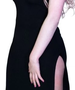 Dr Faust Ribbed Side Split Black Maxi Dress - Mavis DRESSES