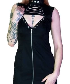 Dr Faust Ribbon Lace-Up Choker Black Mini Dress - Margery DRESSES