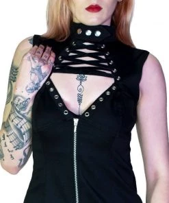 Dr Faust Ribbon Lace-Up Choker Black Mini Dress - Margery DRESSES