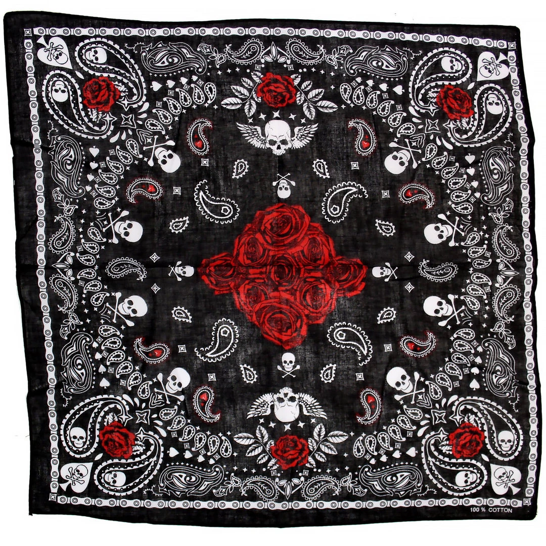 Dr Faust Bandanas Roses And Skulls Black Cotton Bandana - Jean 3 Dr Faust Bandanas Roses And Skulls Black Cotton Bandana - Jean