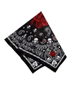 Dr Faust Bandanas Roses And Skulls Black Cotton Bandana - Jean