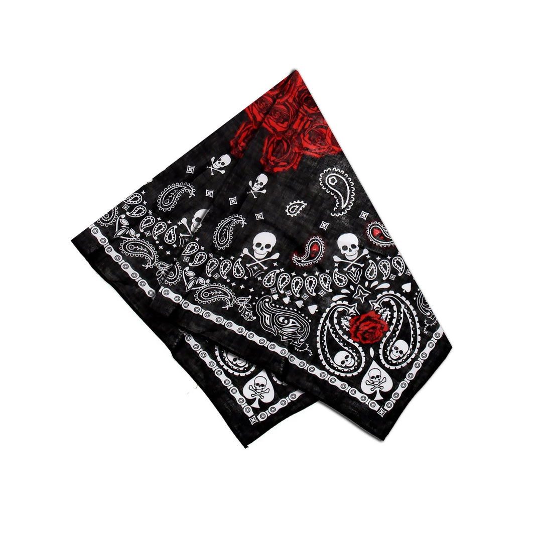 Dr Faust Bandanas Roses And Skulls Black Cotton Bandana - Jean 4 Dr Faust Bandanas Roses And Skulls Black Cotton Bandana - Jean