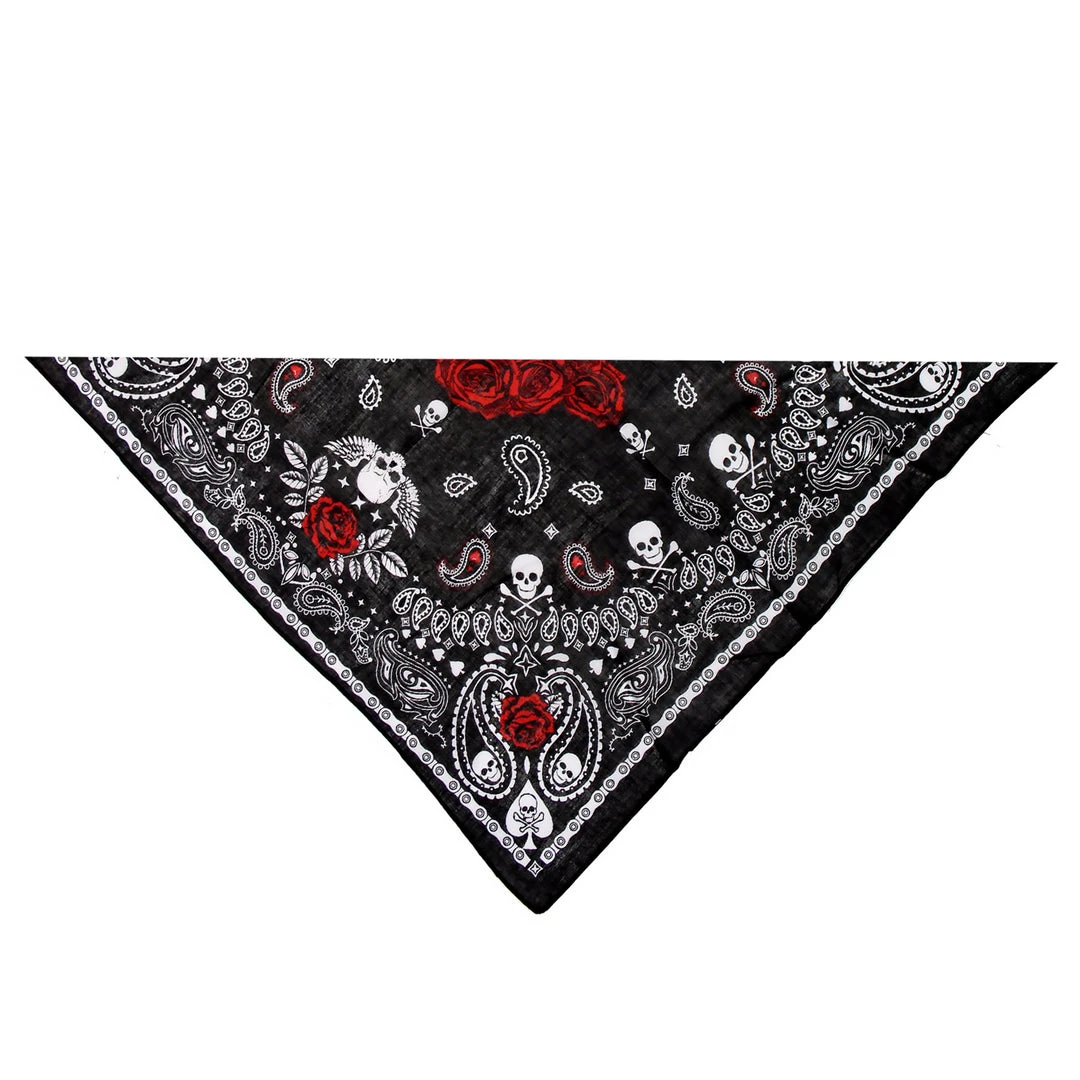Dr Faust Bandanas Roses And Skulls Black Cotton Bandana - Jean 5 Dr Faust Bandanas Roses And Skulls Black Cotton Bandana - Jean