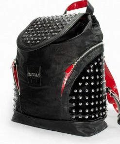 Dr Faust ACCESSORIES Silver Round Studs Black Vegan Leather Backpack - Fenella