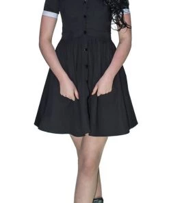Dr Faust DRESSES Short Sleeve Wednesday Addams Black Mini Dress - Samara