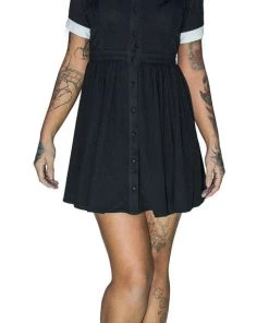 Dr Faust DRESSES Short Sleeve Wednesday Addams Black Mini Dress - Samara