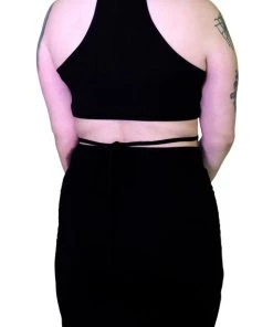 Dr Faust Seductive Black Stripes Black Midi Dress - Ruth DRESSES