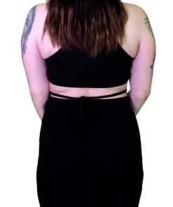 Dr Faust Seductive Black Stripes Black Midi Dress - Ruth DRESSES