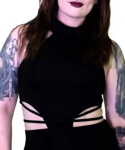 Dr Faust Seductive Black Stripes Black Midi Dress - Ruth DRESSES