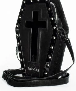 Dr Faust ACCESSORIES Shining Black Patent Cross Vegan Leather Coffin Bag - Iva