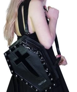 Dr Faust ACCESSORIES Shining Black Patent Cross Vegan Leather Coffin Bag - Iva
