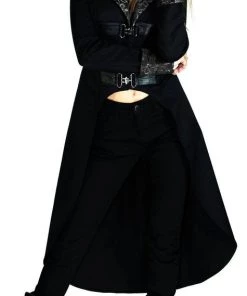 Dr Faust JACKETS Brocade Silver Details Long Black Cotton Coat - Matilda