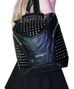Dr Faust ACCESSORIES Silver Round Studs Black Vegan Leather Backpack - Fenella