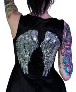 Dr Faust DRESSES Silver Sequin Wings Black Silk Mini Dress - Hope 7 Dr Faust DRESSES Silver Sequin Wings Black Silk Mini Dress - Hope