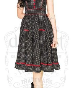 Dr Faust White Polka Dot Black Retro Midi Dress - Grace