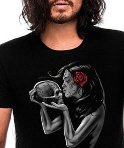 Dr Faust Day Of The Dead Love Skull Black Men's T-Shirt - Gabriel T-SHIRTS & HOODIES