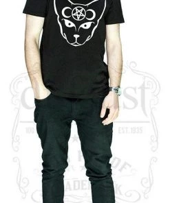Dr Faust T-SHIRTS & HOODIES Bast Cat With Moons And Pentagram Black T-Shirt - George