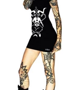 Dr Faust DRESSES Sitting Baphomet Black Mini Dress - Monserrat