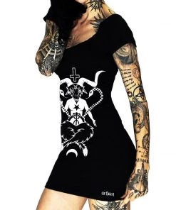 Dr Faust DRESSES Sitting Baphomet Black Mini Dress - Monserrat