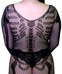 Dr Faust Skeleton Printed Fish Net Black Sheer Mini Dress - Sabine