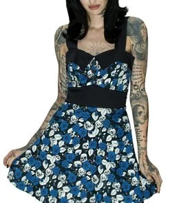 Dr Faust Skulls And Blue Roses Mini Dress - Victoria DRESSES