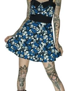 Dr Faust Skulls And Blue Roses Mini Dress - Victoria DRESSES