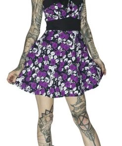 Dr Faust Skulls And Purple Roses Mini Dress - Michelle