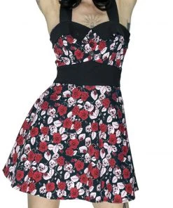 Dr Faust Skulls And Red Roses Mini Dress - Ember DRESSES