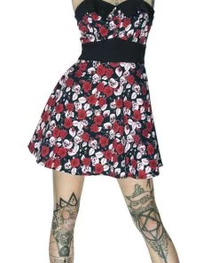 Dr Faust Skulls And Red Roses Mini Dress - Ember DRESSES