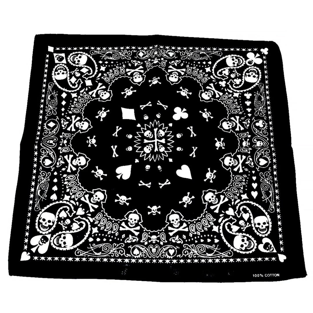 Dr Faust Bandanas Skulls Playing Cards Black Cotton Bandana - Robert 3 Dr Faust Bandanas Skulls Playing Cards Black Cotton Bandana - Robert