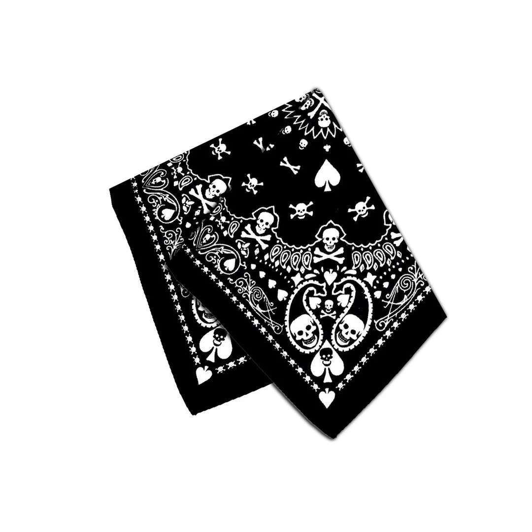 Dr Faust Bandanas Skulls Playing Cards Black Cotton Bandana - Robert 4 Dr Faust Bandanas Skulls Playing Cards Black Cotton Bandana - Robert