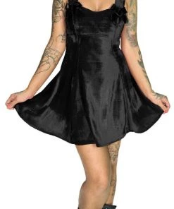 Doctor Faust Elegant Black Halterneck Velvet Dress - Skylar DRESSES