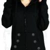 Dr Faust Silver Pentagram Buttons Women's Black Hoodie - Sloane