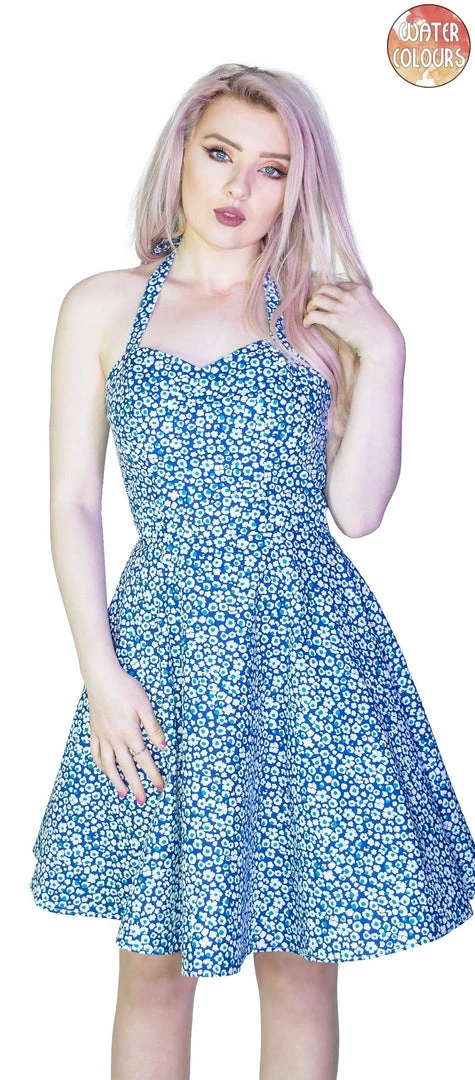 Dr Faust Small White Flowers Blue Mini Dress - Ivana