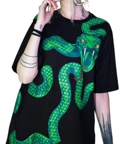 Dr Faust OMEN COLLECTIONNEW Green Snake God Black T-Shirt - Joshua