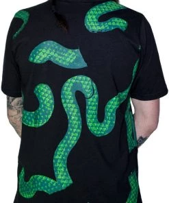 Dr Faust OMEN COLLECTIONNEW Green Snake God Black T-Shirt - Joshua