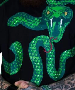Dr Faust OMEN COLLECTIONNEW Green Snake God Black T-Shirt - Joshua