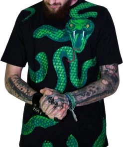 Dr Faust OMEN COLLECTIONNEW Green Snake God Black T-Shirt - Joshua