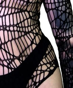 Dr Faust Spider Web Fish Net Black Sheer Bodysuit - Idania