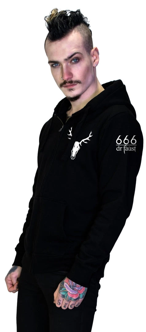 Dr Faust Stag Skull 666 Thick Men's Black Hoodie - Konnor OMEN COLLECTIONNEW