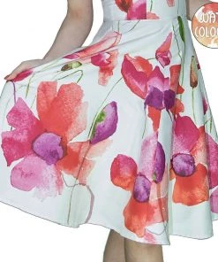 Dr Faust Field Poppy Flowers White Midi Dress - Talitha