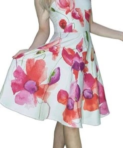 Dr Faust Field Poppy Flowers White Midi Dress - Talitha