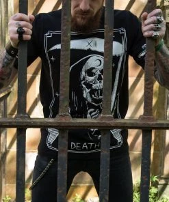 Dr Faust OMEN COLLECTIONNEW Tarot Card Laughing Death Nu Goth Black T-Shirt - Morte