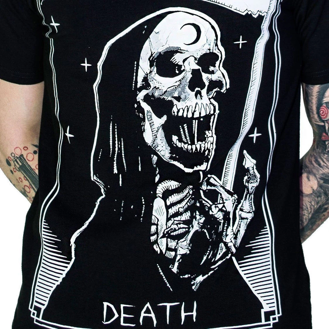 Dr Faust OMEN COLLECTIONNEW Tarot Card Laughing Death Nu Goth Black T-Shirt - Morte 6 Dr Faust OMEN COLLECTIONNEW Tarot Card Laughing Death Nu Goth Black T-Shirt - Morte