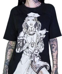 Dr Faust Tattooed Sexy Cursed Nurse Black T-Shirt - Tristan