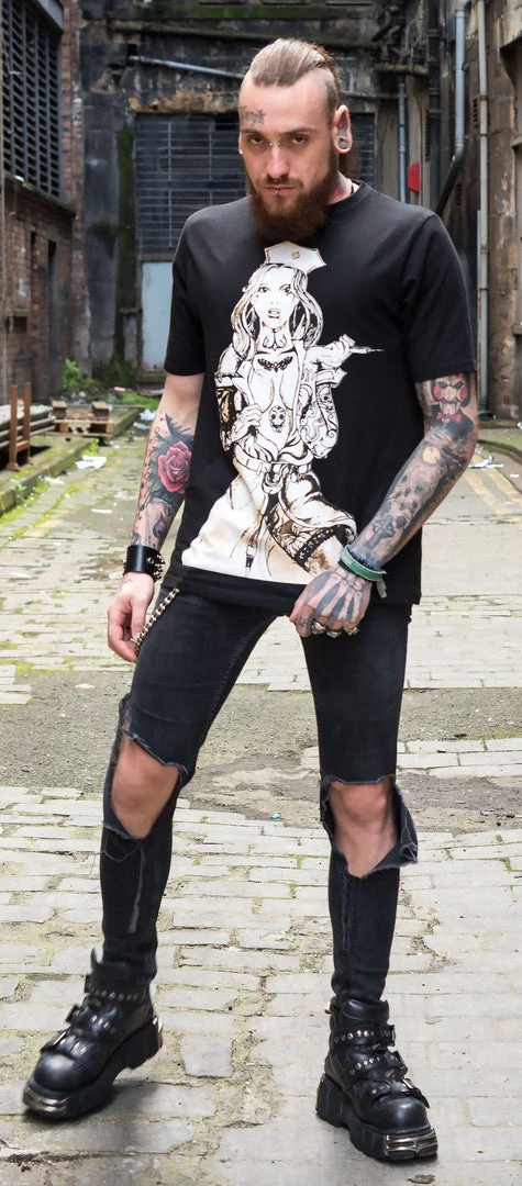 Dr Faust Tattooed Sexy Cursed Nurse Black T-Shirt - Tristan 3 Dr Faust Tattooed Sexy Cursed Nurse Black T-Shirt - Tristan